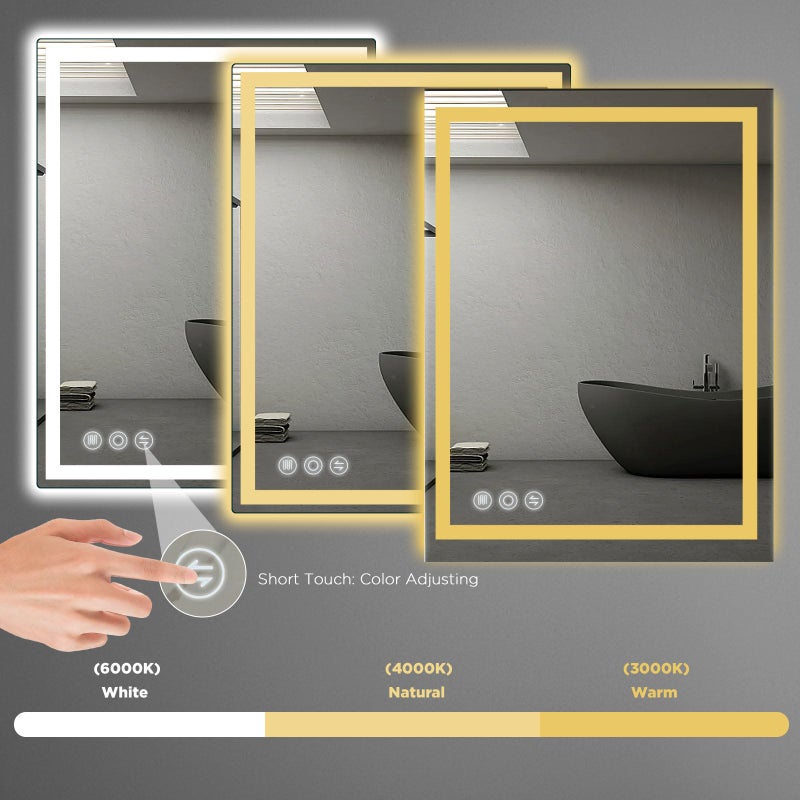 Memobarco LED Mirror for Bathroom 20"x 28" with Frontlit and Backlit, Anti-Fog Mirror with Lights, Stepless 3 Colors Temperature & Dimmable Bathroom Mirror, Memory Tempered Glass Mirror for Bathroom - Image 4