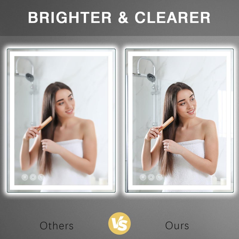 Memobarco LED Mirror for Bathroom 20"x 28" with Frontlit and Backlit, Anti-Fog Mirror with Lights, Stepless 3 Colors Temperature & Dimmable Bathroom Mirror, Memory Tempered Glass Mirror for Bathroom - Image 2