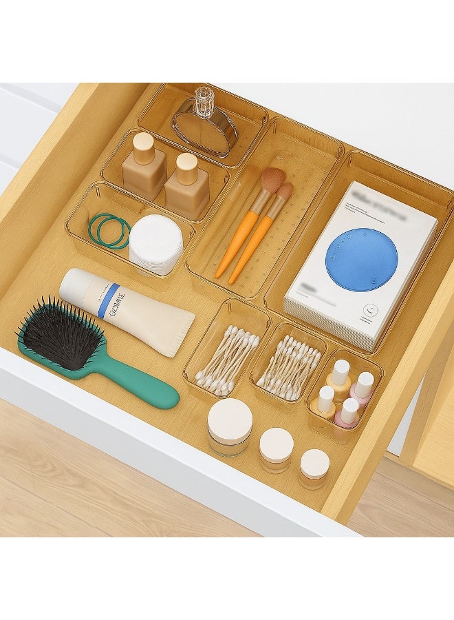 مجموعة منظم أدراج بلاستيكية شفافة بنية اللون مستوردة مكونة من 7 قطع، 4 أدراج مكتب لتنظيم المكياج وأدوات المائدة وإكسسوارات المكتب - Image 4