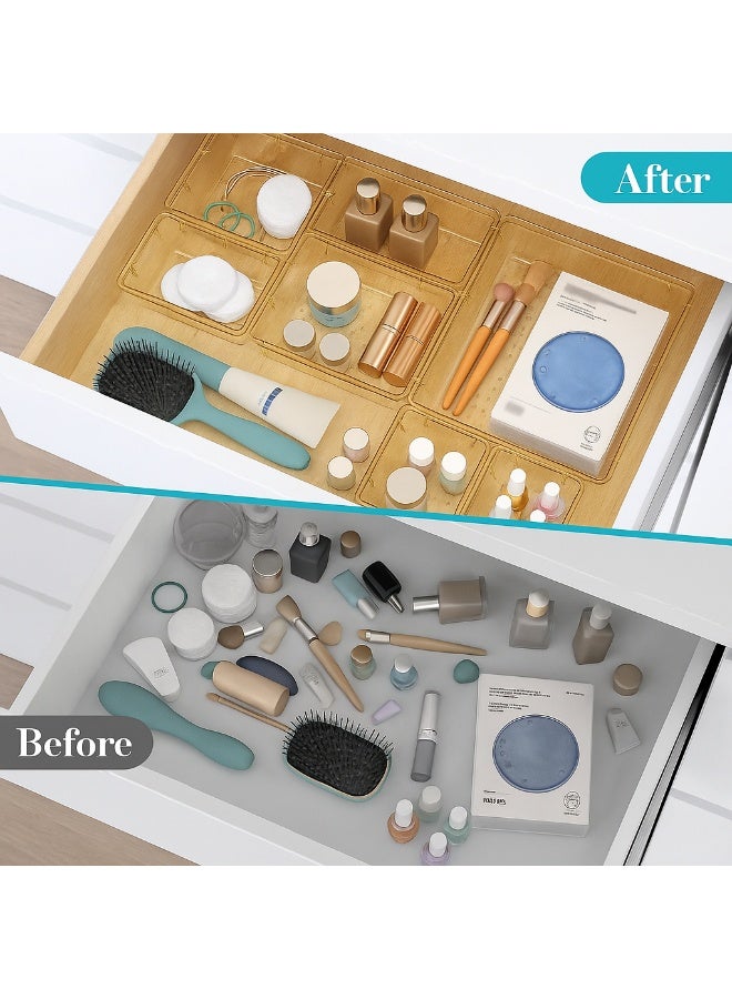 مجموعة منظم أدراج بلاستيكية شفافة بنية اللون مستوردة مكونة من 7 قطع، 4 أدراج مكتب لتنظيم المكياج وأدوات المائدة وإكسسوارات المكتب - Image 3