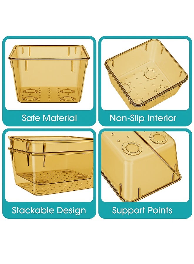 مجموعة منظم أدراج بلاستيكية شفافة بنية اللون مستوردة مكونة من 7 قطع، 4 أدراج مكتب لتنظيم المكياج وأدوات المائدة وإكسسوارات المكتب - Image 5