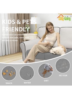 Easy-Going Easy-Going Waterproof Couch Cushion Covers, Non-Slip Leakproof Sofa Seat Cushion Slipcovers, Quilted and Stretch Furniture Protector for Dogs, Pets (3-Piece Sofa Cushion, Grey)  - Image 5