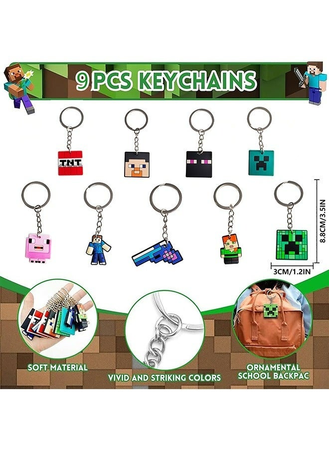 MINECRAFT 9 PCS Kids Keyrings Minecraft Cute Cartoon characters Keychain Party Favors and Birthday Party Supplies for Boys and Girls - Image 2