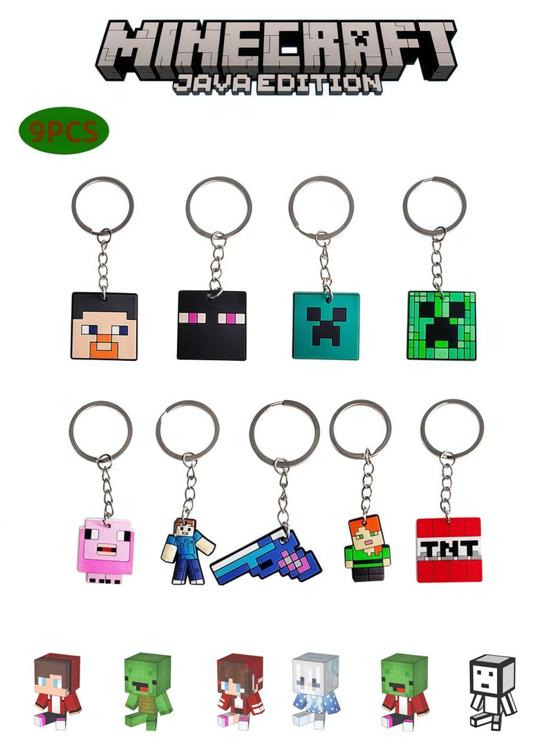 MINECRAFT 9 PCS Kids Keyrings Minecraft Cute Cartoon characters Keychain Party Favors and Birthday Party Supplies for Boys and Girls - Image 1