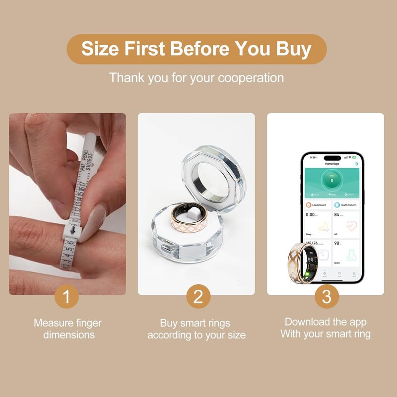 Smart Ring Health Tracker,Diamond Pattern Ring,Blood Oxygen,Health Rings for Women & Men, Long Lasting Batteries Sleep Ring, IP68 Waterproof Fitness Sleep Tracker (12) - Image 5