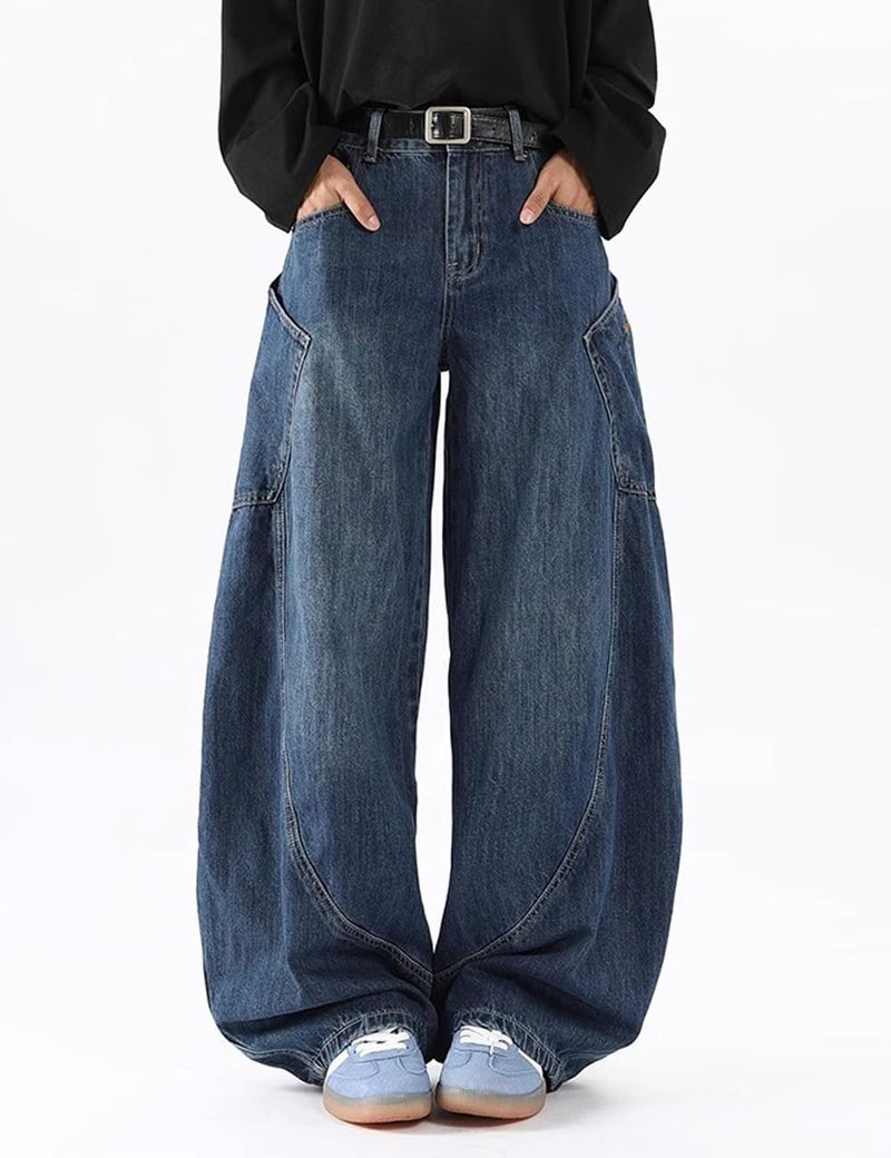 Nutriangee Men's Baggy Barrel Wide Leg Jeans for Men Women Loose Fit Streetwear Y2k Hip Hop Denim Pants, Blue 166, 36 - Image 2