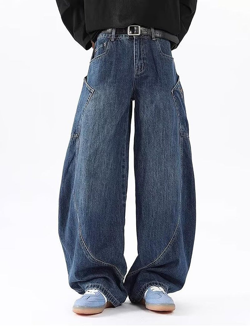 Nutriangee Men's Baggy Barrel Wide Leg Jeans for Men Women Loose Fit Streetwear Y2k Hip Hop Denim Pants, Blue 166, 36 - Image 3