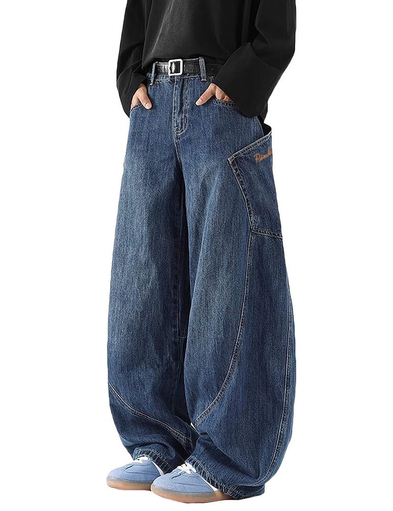 Nutriangee Men's Baggy Barrel Wide Leg Jeans for Men Women Loose Fit Streetwear Y2k Hip Hop Denim Pants, Blue 166, 36 - Image 1