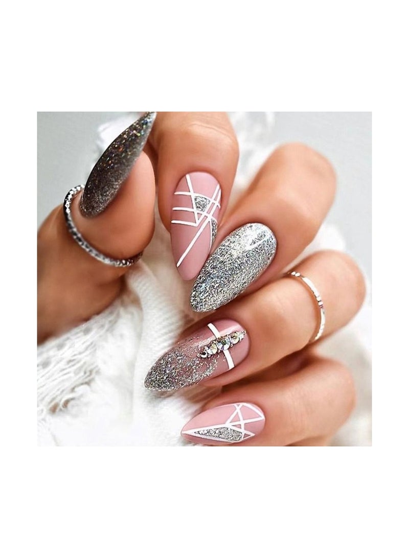 مجموعة أظافر صناعية من الأكريليك بشريط مزدوج قابلة لإعادة الاستخدام مكونة من 24 قطعة