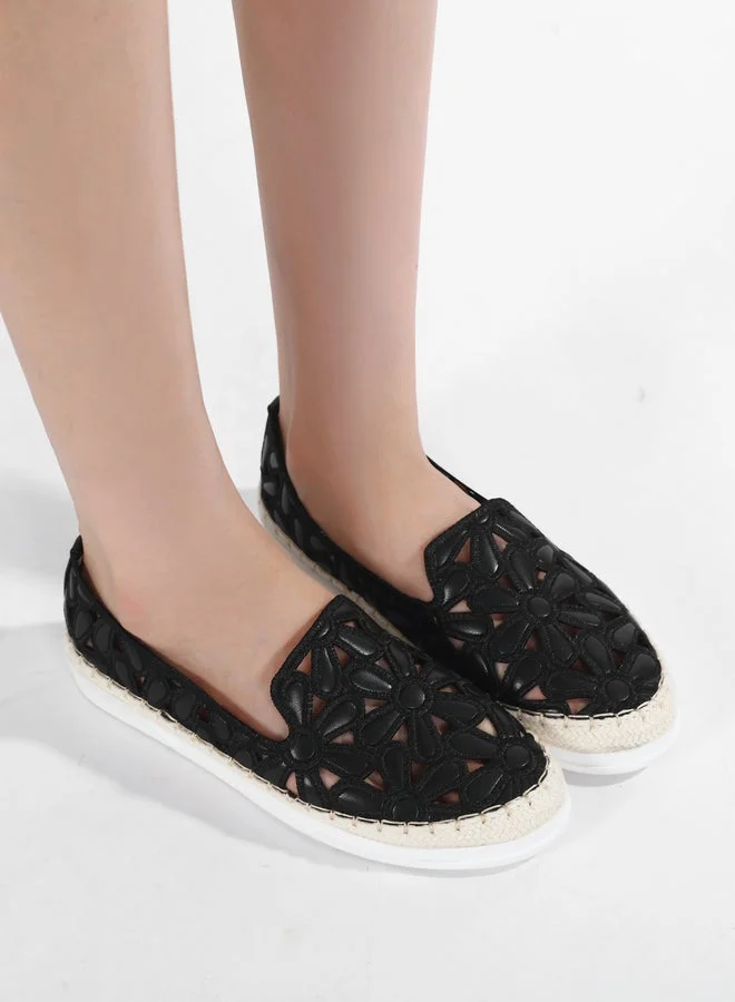 Sneak-a-Peek Sneak-a-Peek Black Floral Cut-Out Espadrilles