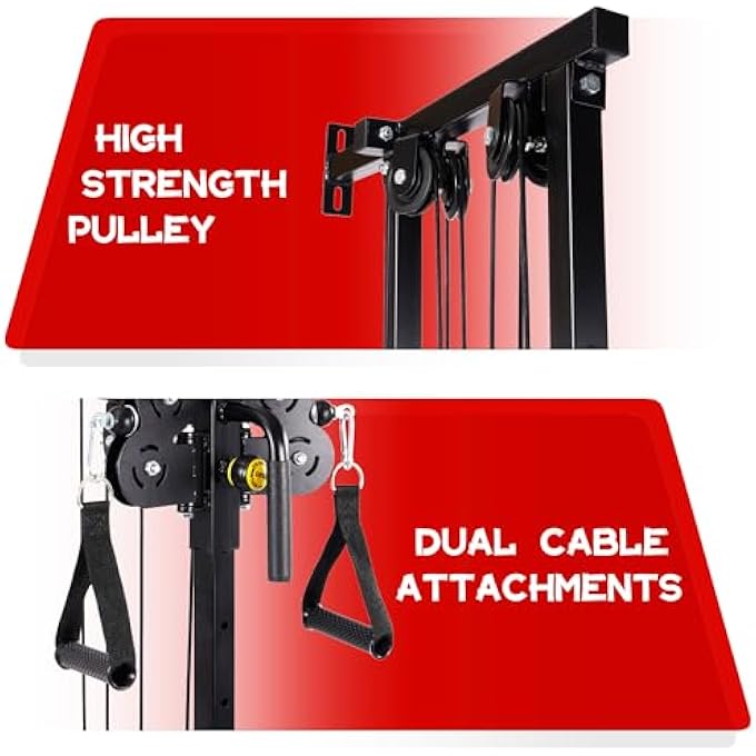 rayihni محطة كابل مثبتة على الحائط من فيتفيدز مع نظام بكرة مزدوجة قابلة للتعديل لمحطة لياقة بدنية سحب لأسفل - Image 4