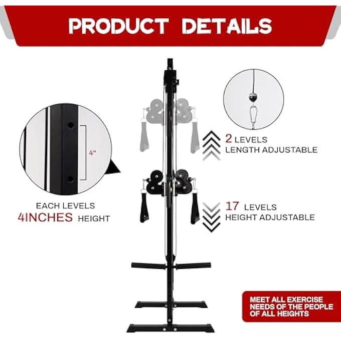 rayihni محطة كابل مثبتة على الحائط من فيتفيدز مع نظام بكرة مزدوجة قابلة للتعديل لمحطة لياقة بدنية سحب لأسفل - Image 3