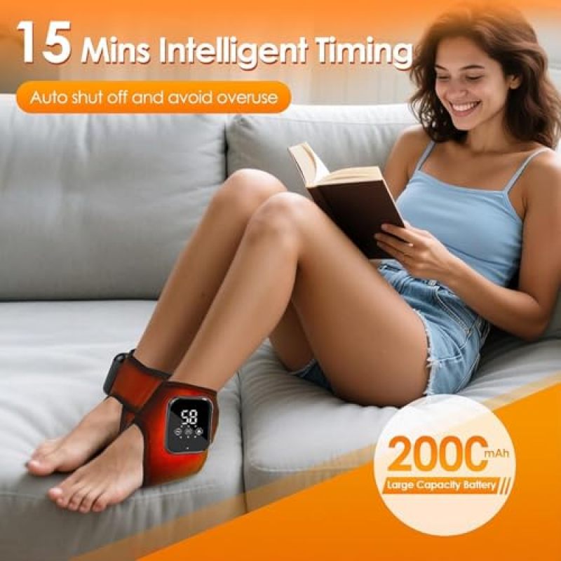 Foot Massager 18.01 x 2.54 x 35.99 cm Black Cordless Rechargeable Heated Foot Wrap - Triple Method Kneading Pressing Massage for Plantar Fasciitis Relief for Home Office Travel - Image 4