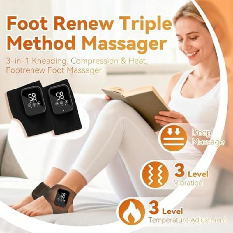Foot Massager 18.01 x 2.54 x 35.99 cm Black Cordless Rechargeable Heated Foot Wrap - Triple Method Kneading Pressing Massage for Plantar Fasciitis Relief for Home Office Travel - Image 2