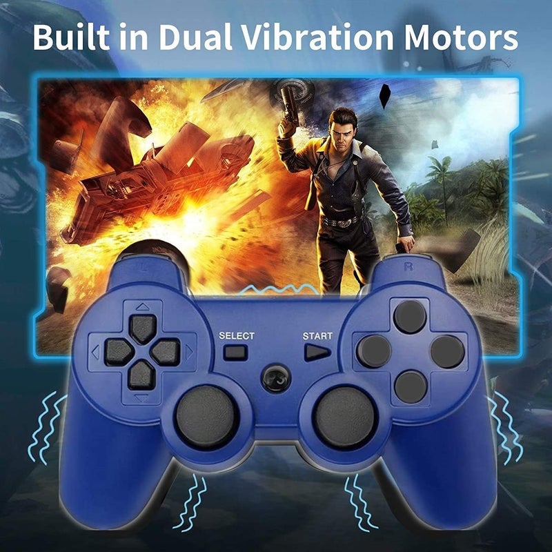 Rzzhgzq Wireless Controllers Replacement For PS-3 Controller 2 Pack Compatible with Playstation 3 Console Double Shock Motion Control Upgraded Joystick with Charging Cord ((BLUE+RED)) - Image 2