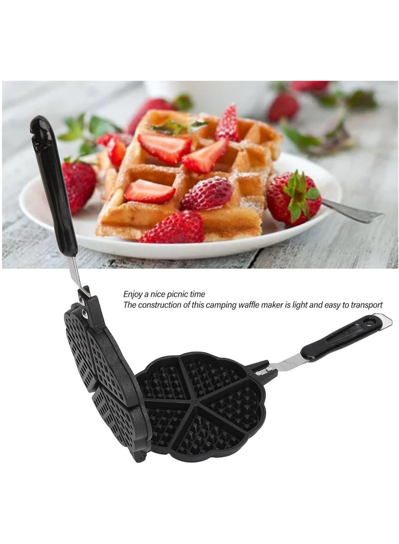 Hihonor Waffle Maker Pan, 5.9in Aluminum Alloy Nonstick Heart Shaped Waffle Maker Portable Stove Top Camping Waffle Maker Pan for Breakfast Waffles Sandwich  - Image 2