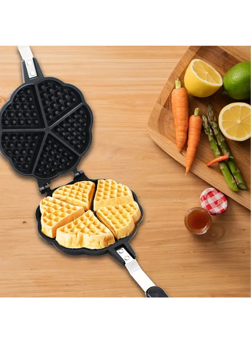 Hihonor Waffle Maker Pan, 5.9in Aluminum Alloy Nonstick Heart Shaped Waffle Maker Portable Stove Top Camping Waffle Maker Pan for Breakfast Waffles Sandwich  - Image 1