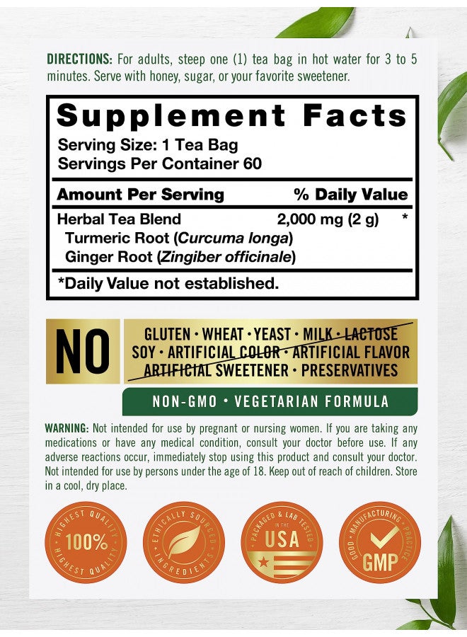 CARLYLE Carlyle Turmeric Tea Bags with Ginger | 60 Count | Caffeine Free | Non-GMO & Gluten Free Herbal Tea Supplement  - Image 2