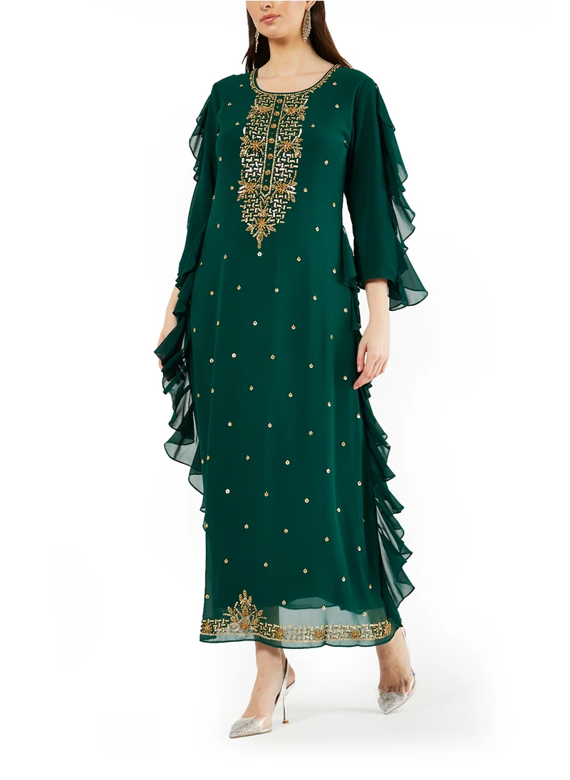 امري Embroidered Ruffled Jalabiya