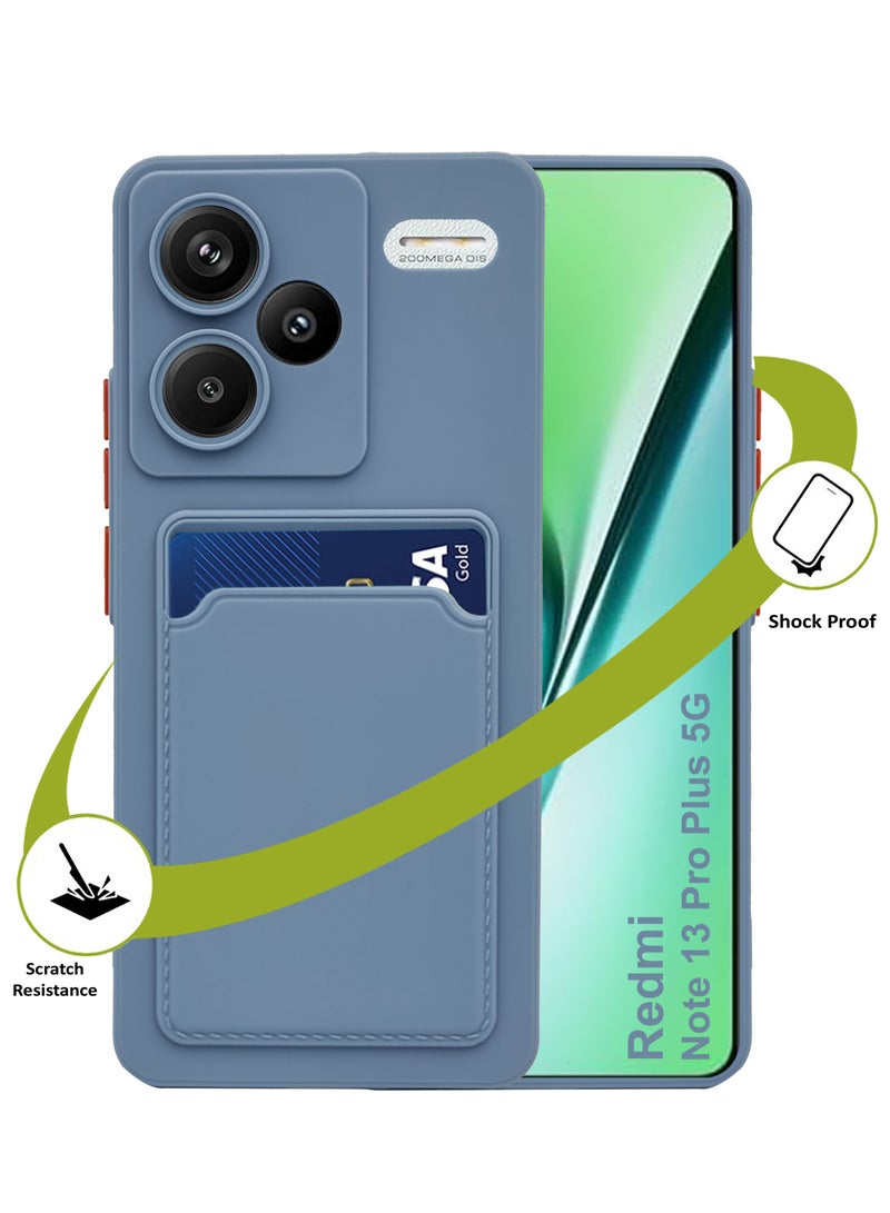 Soft TPU Phone Cover for Redmi Note 13 Pro Plus 5G ,Built-in Card Slot Holder Slim Fit Protective Silicone Case- Sky Blue - Image 1