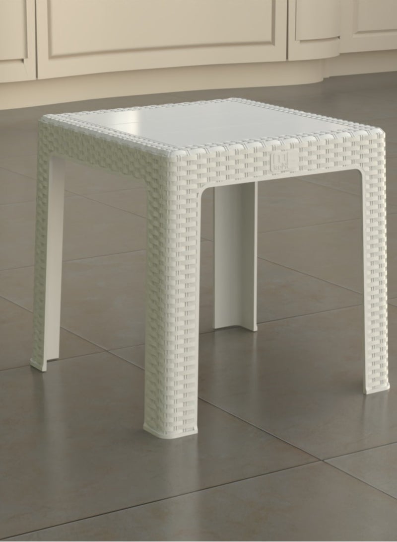 3MPlast طاولة قهوة مربعة على طراز الخيزران، 42x42x43 سم، بلاستيك متين، للاستخدام الداخلي/الخارجي، أبيض - Image 3