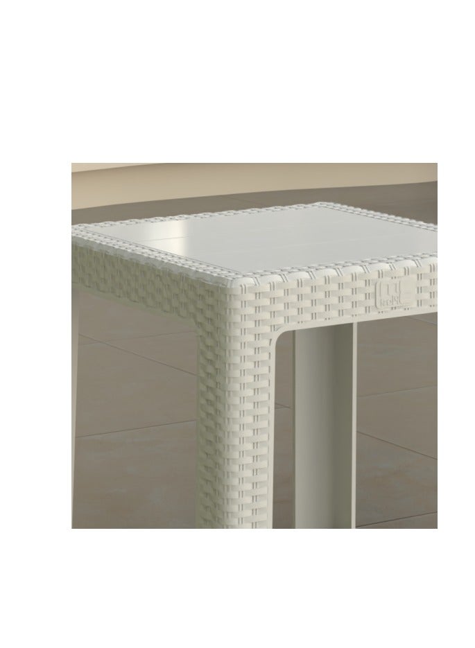 3MPlast طاولة قهوة مربعة على طراز الخيزران، 42x42x43 سم، بلاستيك متين، للاستخدام الداخلي/الخارجي، أبيض - Image 2