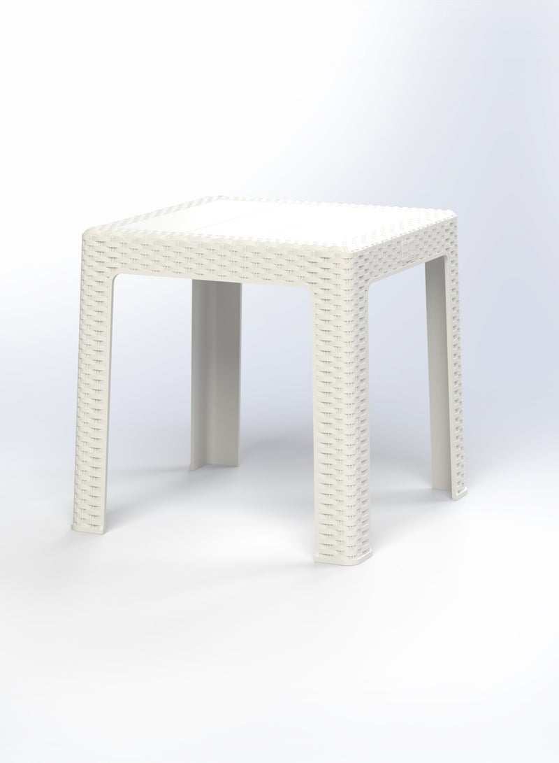3MPlast طاولة قهوة مربعة على طراز الخيزران، 42x42x43 سم، بلاستيك متين، للاستخدام الداخلي/الخارجي، أبيض - Image 1