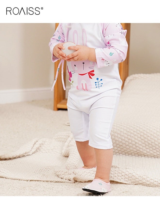 رويس ملابس سباحة من قطعة واحدة للفتيات بنقشة كرتونية، ملابس سباحة بأكمام طويلة وسحاب خلفي، ملابس سباحة ملائمة للبشرة ومقاومة لأشعة الشمس للفتيات الصغيرات، مناسبة للسباحة والشاطئ وركوب الأمواج (بدون قبعة) - Image 3