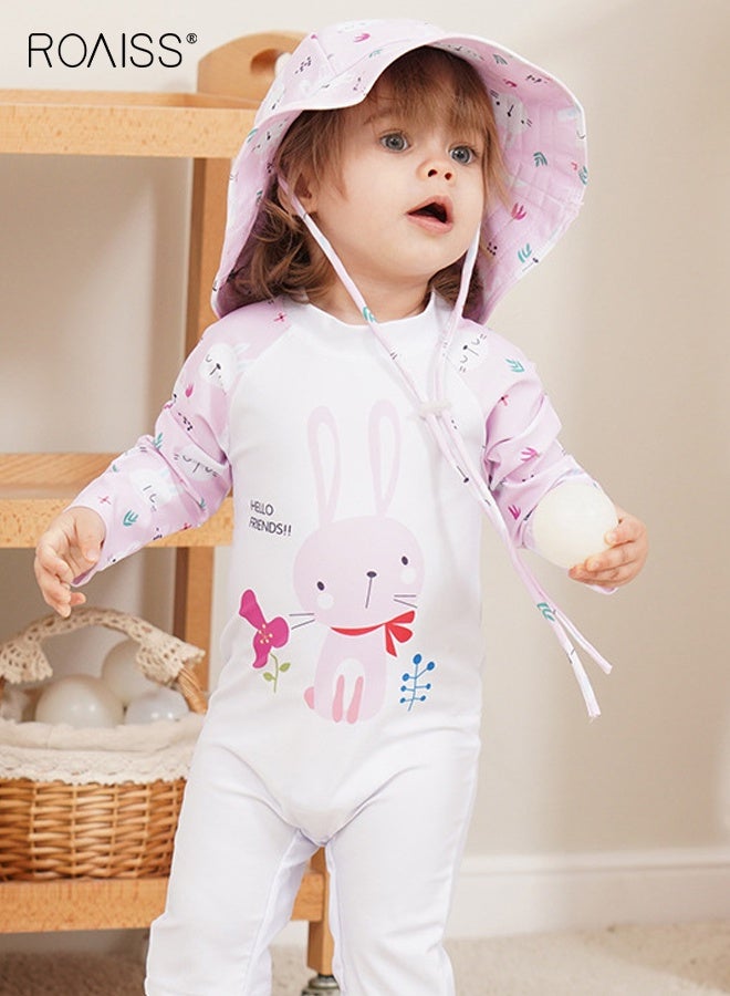 رويس ملابس سباحة من قطعة واحدة للفتيات بنقشة كرتونية، ملابس سباحة بأكمام طويلة وسحاب خلفي، ملابس سباحة ملائمة للبشرة ومقاومة لأشعة الشمس للفتيات الصغيرات، مناسبة للسباحة والشاطئ وركوب الأمواج (بدون قبعة) - Image 4