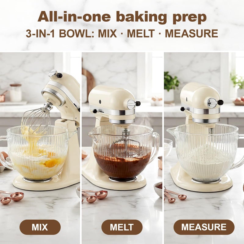 HOZODO Glass Mixer Bowl for KitchenAid 4.5 and 5 Quart Tilt-Head Stand Mixers, 5 qt Mixing Bowl for Kitchen Aid With Measurement Markings & Handle - Image 4
