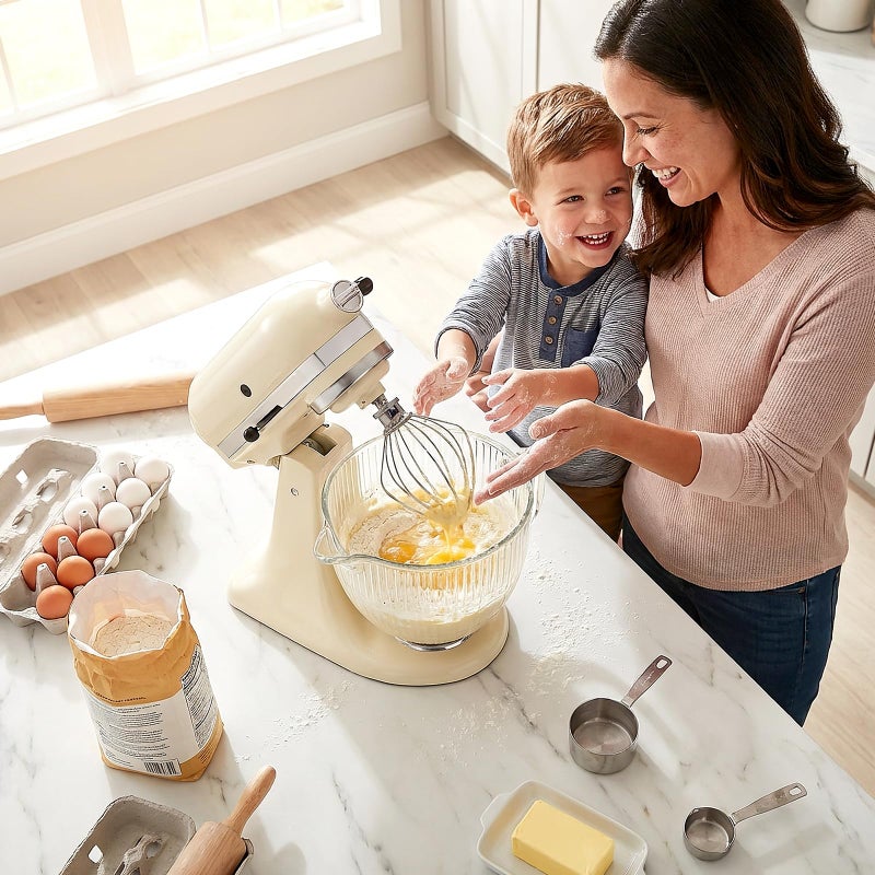HOZODO Glass Mixer Bowl for KitchenAid 4.5 and 5 Quart Tilt-Head Stand Mixers, 5 qt Mixing Bowl for Kitchen Aid With Measurement Markings & Handle - Image 2