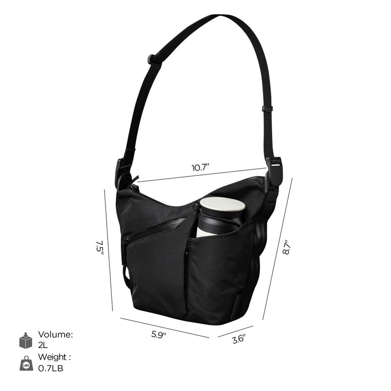 ALPAKA Flow Satchel Mini 2L - Crossbody Bag, Water Resistant Shoulder Bag, Expandable Bottle Pocket, YKK Zippers, Key Tether, Adjustable Strap, Travel Luggage Sleeve, Black Axoflux 210D Fabric - Image 4