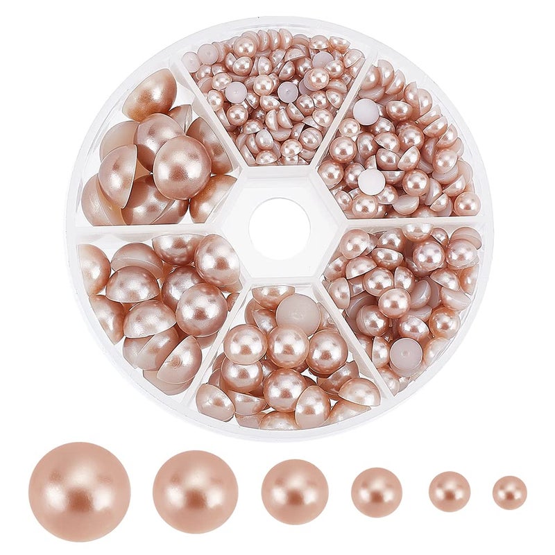 PH PandaHall 690pcs 6 Sizes Flat Back Half Round Pearl Cabochon Diameter 4mm 5mm 6mm 8mm 10mm 12mm for Nail Craft DIY Scrapbook Decoration Makeup, Tan - Image 1