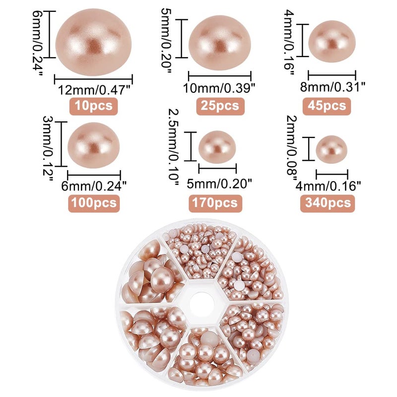 PH PandaHall 690pcs 6 Sizes Flat Back Half Round Pearl Cabochon Diameter 4mm 5mm 6mm 8mm 10mm 12mm for Nail Craft DIY Scrapbook Decoration Makeup, Tan - Image 4