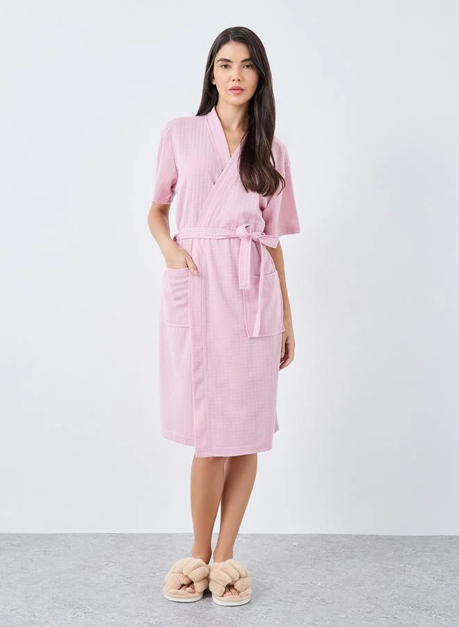Styli Styli Waffle Texture Pocket Detail Short Sleeves Robe