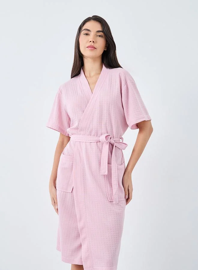 Styli Styli Waffle Texture Pocket Detail Short Sleeves Robe