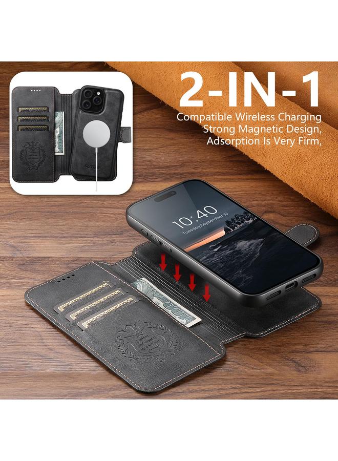Suteni Case For iPhone 12 Pro Q05 2-in-1 Multi-function Detachable Wallet MagSafe Phone Case - Image 3