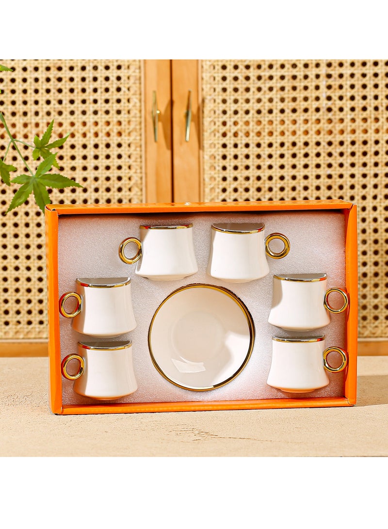 OASIS-TH 6 Sets Of Luxury Porcelain Turkish Coffee Cup Set  Elegant Gold-Plated Design  Modern Espresso Cup Set for Home Gift Premium Ceramic Tea Cups for Arabic White and Gold Design - Image 1