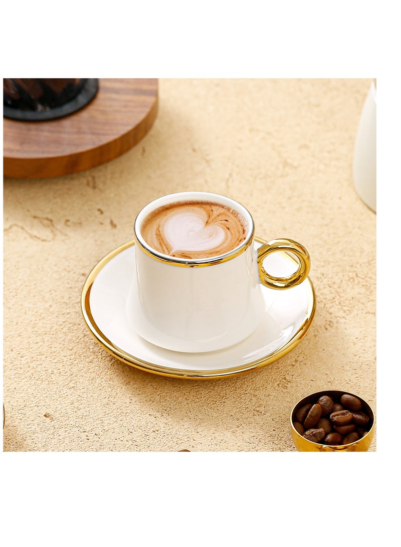 OASIS-TH 6 Sets Of Luxury Porcelain Turkish Coffee Cup Set  Elegant Gold-Plated Design  Modern Espresso Cup Set for Home Gift Premium Ceramic Tea Cups for Arabic White and Gold Design - Image 2