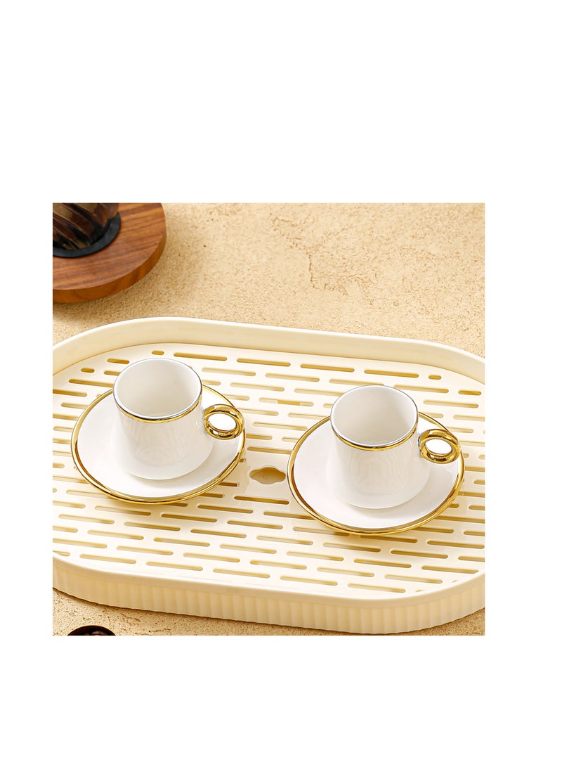 OASIS-TH 6 Sets Of Luxury Porcelain Turkish Coffee Cup Set  Elegant Gold-Plated Design  Modern Espresso Cup Set for Home Gift Premium Ceramic Tea Cups for Arabic White and Gold Design - Image 4