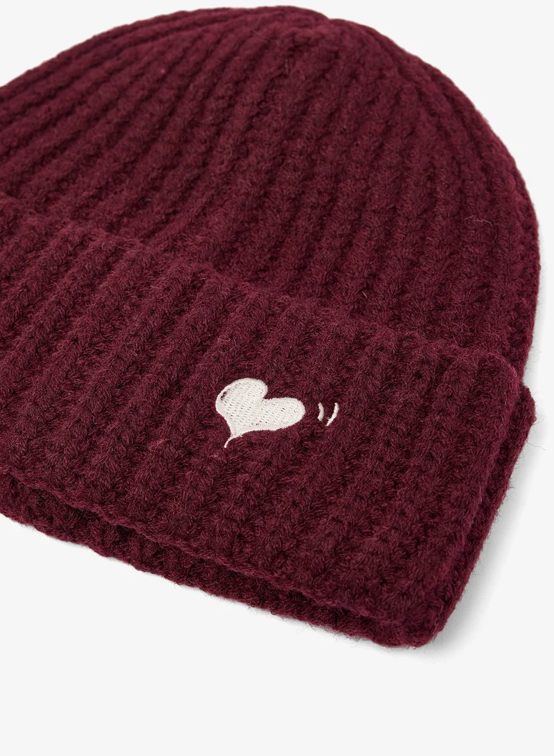 Ginger Chunky Ribbed Beanie with Heart Embroidery