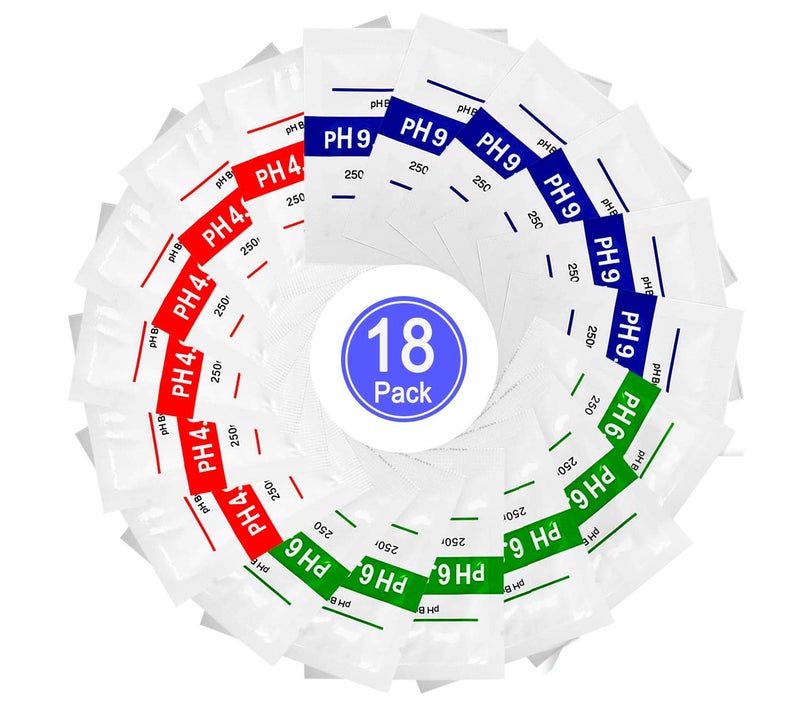 Nynelly 18 قطعة مسحوق محلول عازل لقياس درجة الحموضة لعملية المعايرة الدقيقة وسهلة الاستخدام، 4.01 درجة حموضة، 6.86 درجة حموضة و 9.18 درجة حموضة - Image 1