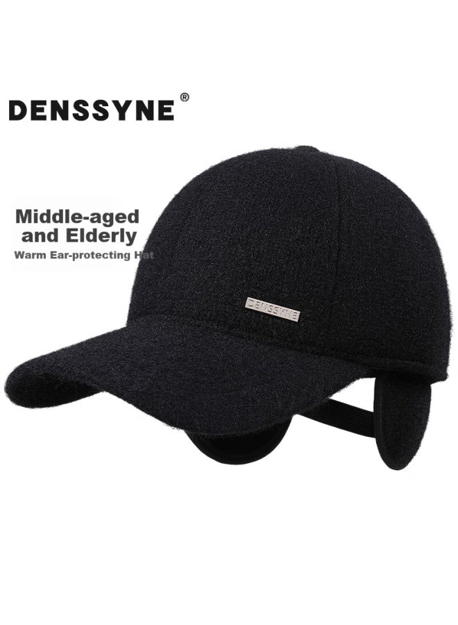 Denssyne Desina Back-sealed Ear Protection Hat For Men Middle-aged And Elderly Winter Baseball Cap Wool Fleece Outdoor Cold-resistant Warm Duckbill Cap - Image 1