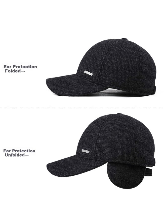 Denssyne Desina Back-sealed Ear Protection Hat For Men Middle-aged And Elderly Winter Baseball Cap Wool Fleece Outdoor Cold-resistant Warm Duckbill Cap - Image 3