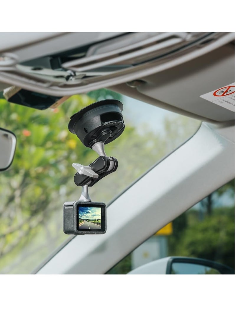 Extended Suction Cup Car Mount Compatible with Mobile Phone iPad Go Pro Hero Max DJI Osmo Pocket Action with Magnetic Fixed Base 1/4 -20 Standard Thread Adapter Mechanism