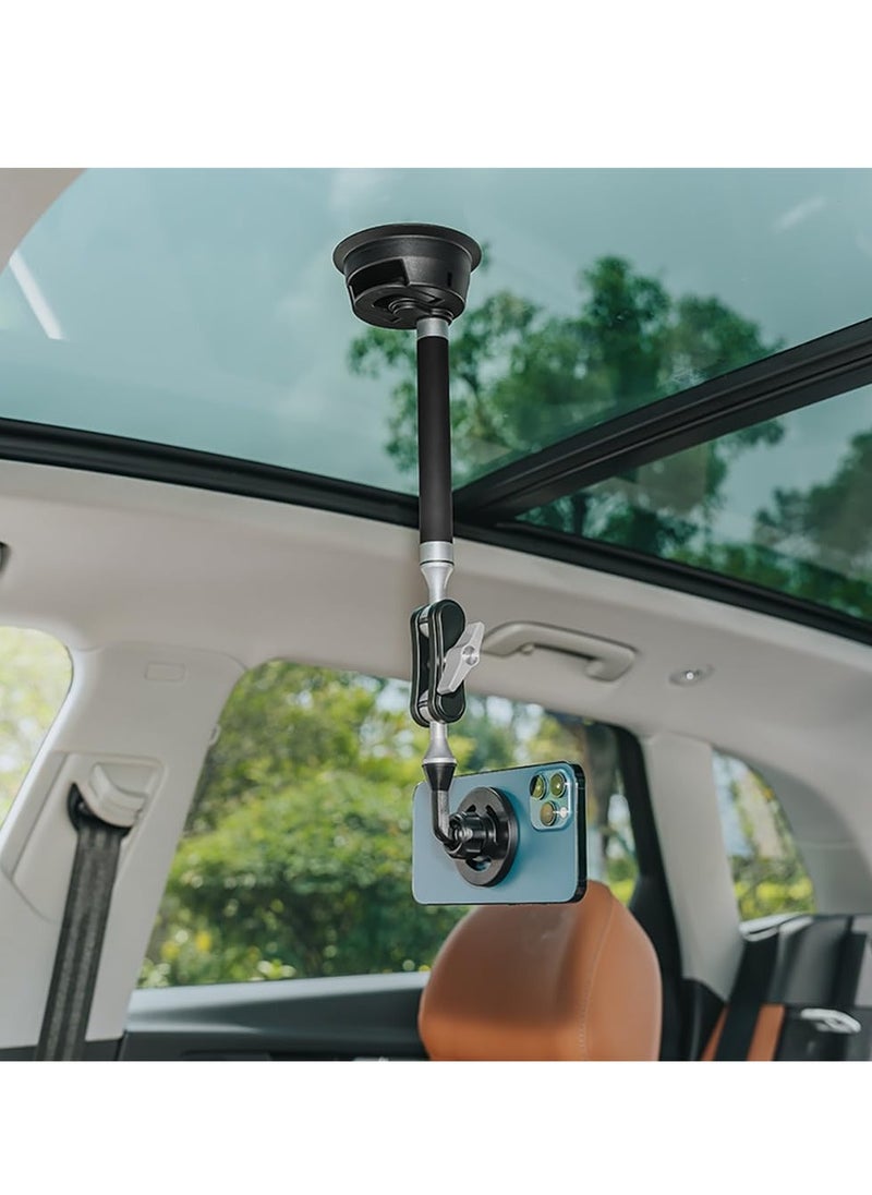 Extended Suction Cup Car Mount Compatible with Mobile Phone iPad Go Pro Hero Max DJI Osmo Pocket Action with Magnetic Fixed Base 1/4 -20 Standard Thread Adapter Mechanism