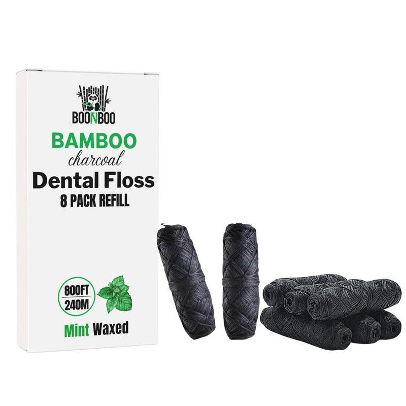 BOONBOO Dental Floss Refill, Charcoal Woven Thread, 8 Pieces, Mint - Image 1