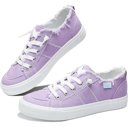 Obtaom Women's Play Fashion Sneaker Comfortable Canvas Slip on Shoes Washed Canvas Flats（Purple，US8） - Image 1