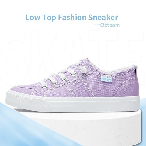 Obtaom Women's Play Fashion Sneaker Comfortable Canvas Slip on Shoes Washed Canvas Flats（Purple，US8） - Image 2