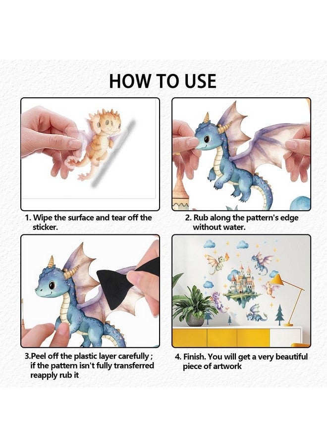 SUPERDANT Flying Dragon Wall Stickers Cartoon Castle Wall Decor Nursery Stickers Dragon DIY Vinyl Murals Peel and Stick Wallpaper Art Decals for Kids Room Playroom Livingroom Baby Room Decor - Image 4